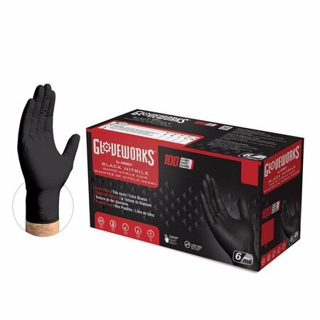 GLOVEWORKS Nitrile  Disposable Gloves, Nitrile, Powder-Free, XL, 100 PK, Black GWBN48100